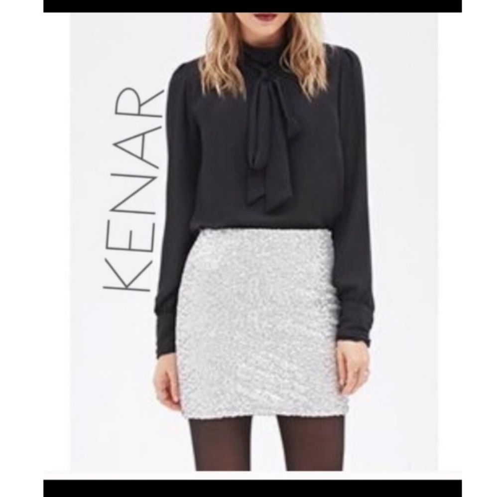 KENAR OFF WHITE TWEED SEQUIN PARTY SKIRT 8